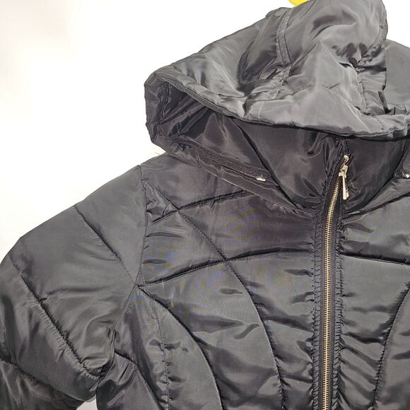 bebe Black Quilted Puffer Jacket LG | Gold Zippers | Hooded | Used - Picture 5 of 16